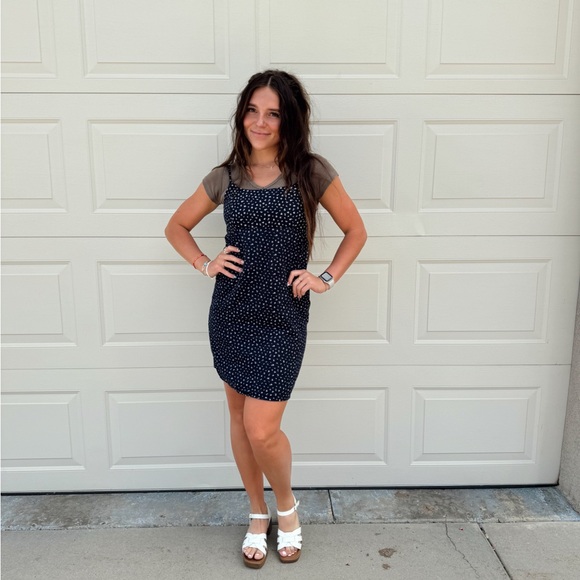 Brandy Melville Navy Polka Dot Mini Dress - Picture 1 of 1
